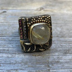 Bora 925 Handmade Brass Ring w/ Smoky Quartz